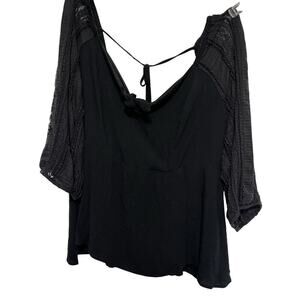 Torrid Babydoll Peplum Crepe Lace Sleeve Top Black 5X Sweetheart Romantic Goth